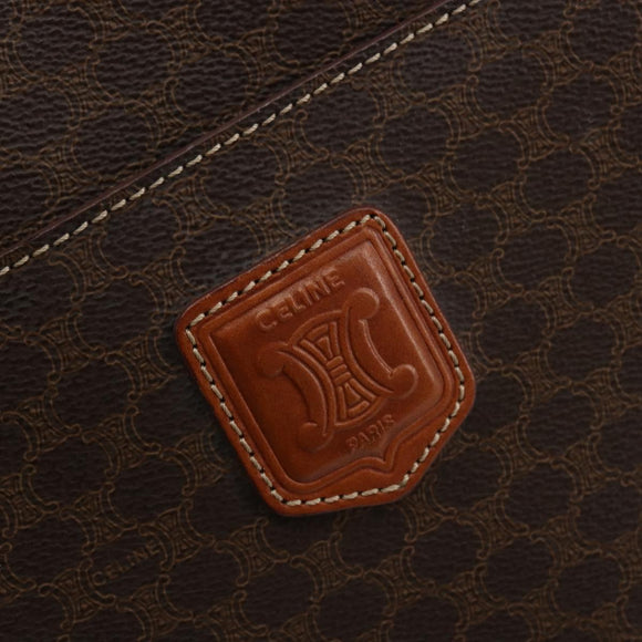 CELINE Macadam Canvas Hand Bag PVC Leather Brown Gold Auth ep14780