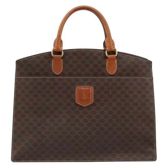 CELINE Macadam Canvas Hand Bag PVC Leather Brown Gold Auth ep14780