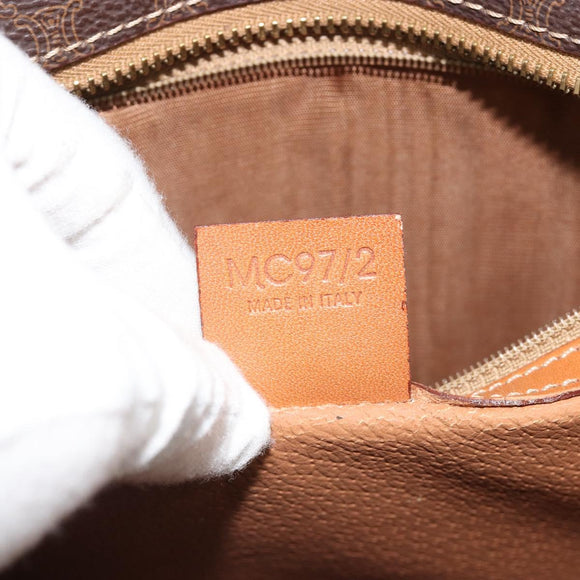 CELINE Macadam Canvas Hand Bag PVC Leather Brown Gold Auth ep14780