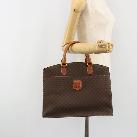 CELINE Macadam Canvas Hand Bag PVC Leather Brown Gold Auth ep14780