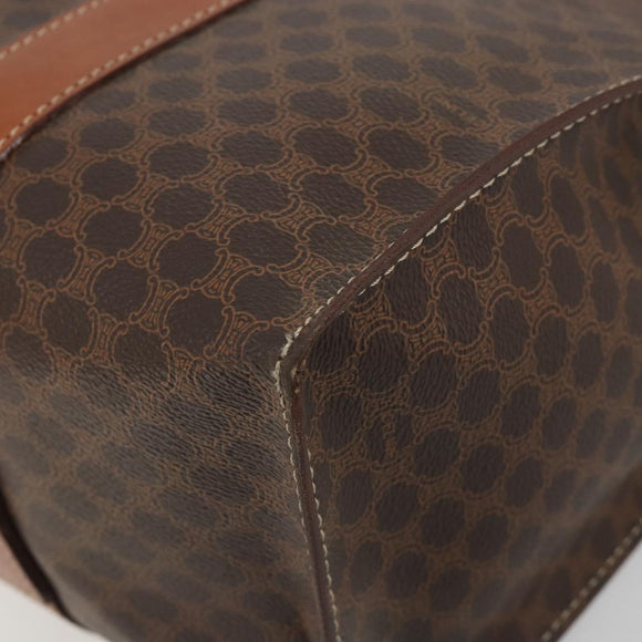 CELINE Macadam Canvas Draagtas PVC Leer Bruin Goud Auth ep14781