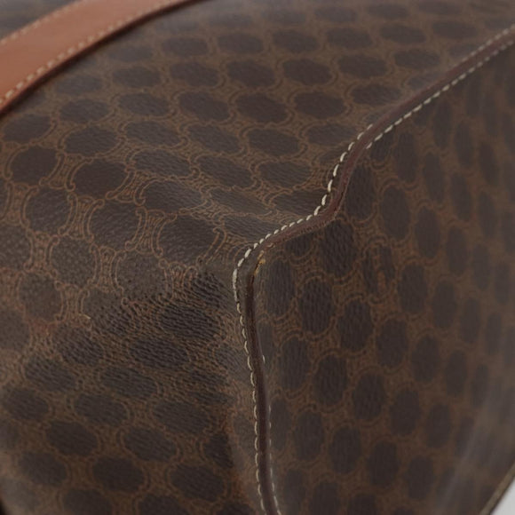 CELINE Macadam Canvas Draagtas PVC Leer Bruin Goud Auth ep14781