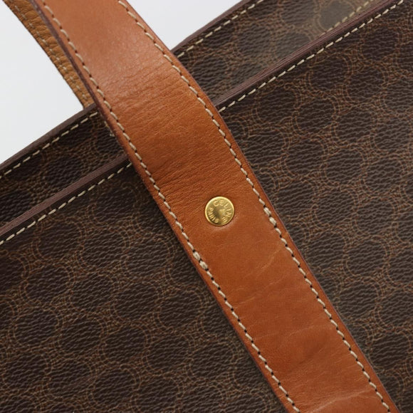CELINE Macadam Canvas Draagtas PVC Leer Bruin Goud Auth ep14781