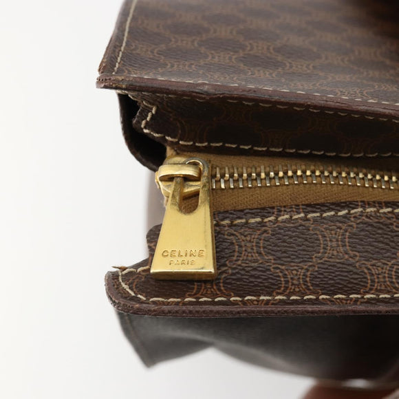 CELINE Macadam Canvas Draagtas PVC Leer Bruin Goud Auth ep14781