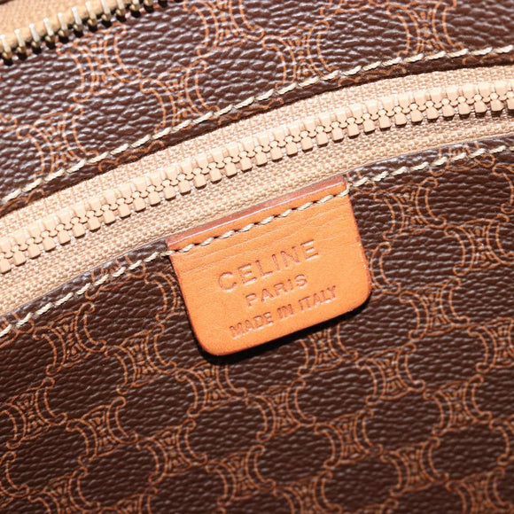 CELINE Macadam Canvas Draagtas PVC Leer Bruin Goud Auth ep14781