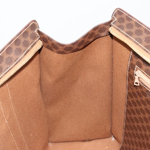 CELINE Macadam Canvas Draagtas PVC Leer Bruin Goud Auth ep14781