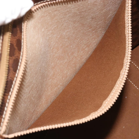 CELINE Macadam Canvas Draagtas PVC Leer Bruin Goud Auth ep14781