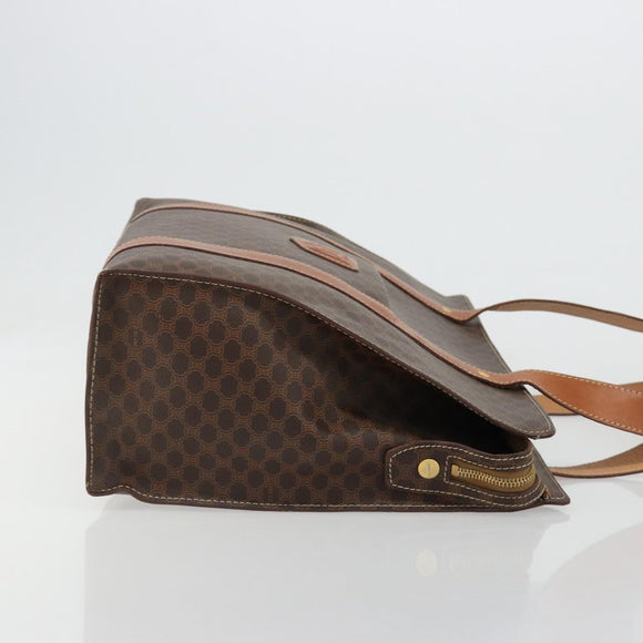 CELINE Macadam Canvas Draagtas PVC Leer Bruin Goud Auth ep14781