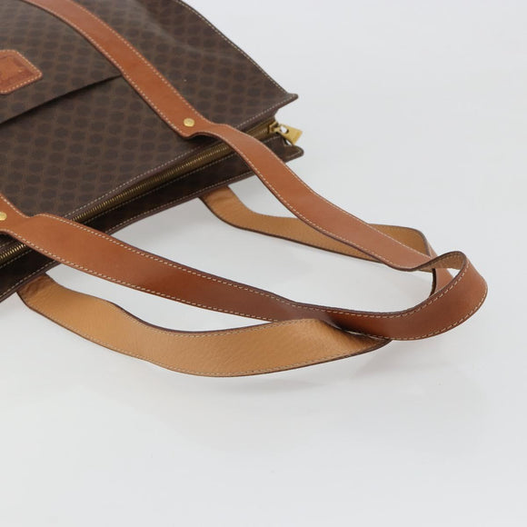 CELINE Macadam Canvas Draagtas PVC Leer Bruin Goud Auth ep14781