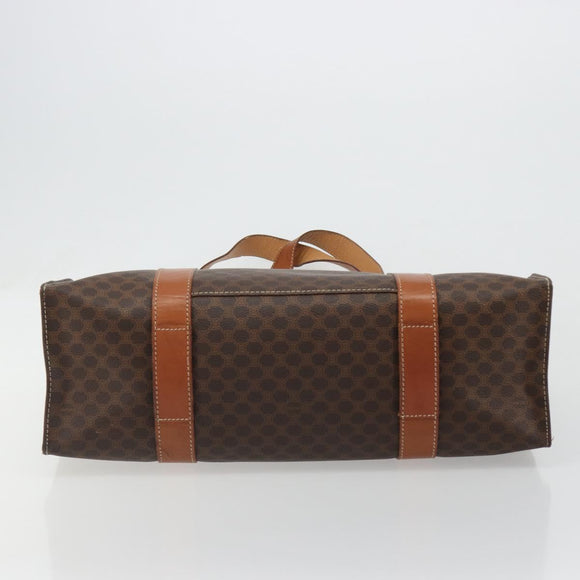 CELINE Macadam Canvas Draagtas PVC Leer Bruin Goud Auth ep14781