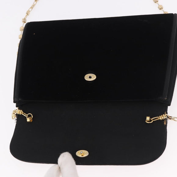 GUCCI Chain Shoulder Bag Velor Black Gold Auth ep14794