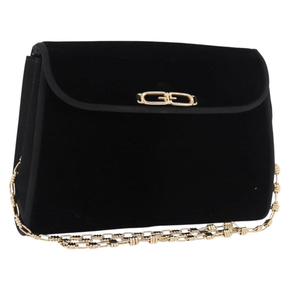 GUCCI Chain Shoulder Bag Velor Black Gold Auth ep14794