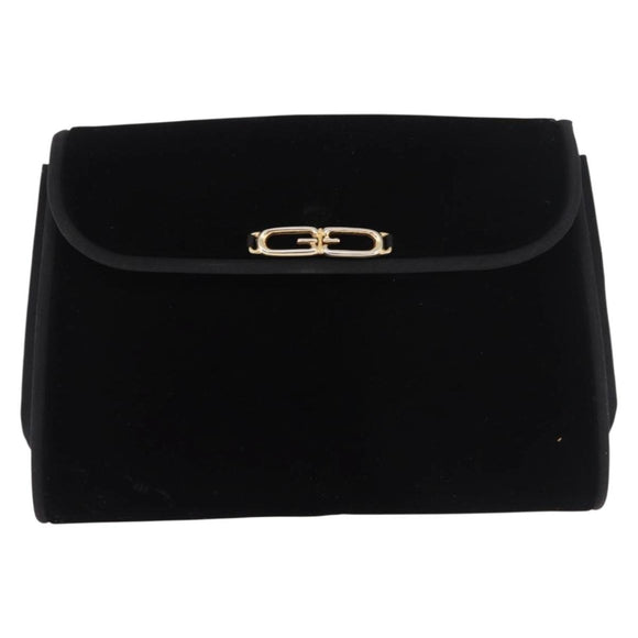 GUCCI Chain Shoulder Bag Velor Black Gold Auth ep14794