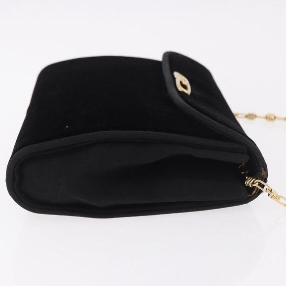 GUCCI Chain Shoulder Bag Velor Black Gold Auth ep14794