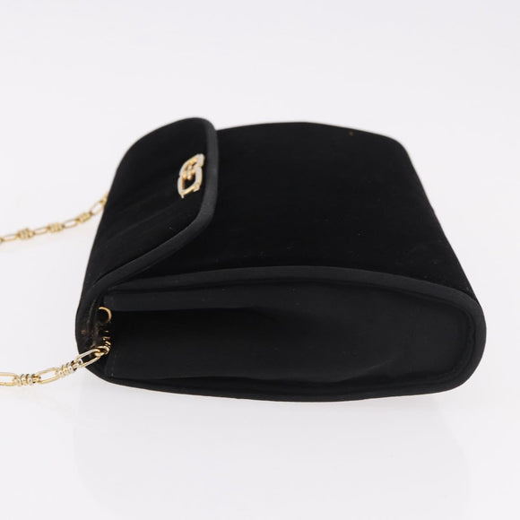 GUCCI Chain Shoulder Bag Velor Black Gold Auth ep14794