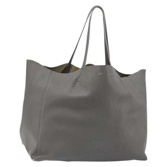 CELINE Horizontal Cabas Tote Bag Leather Gray Gold Auth ep14795