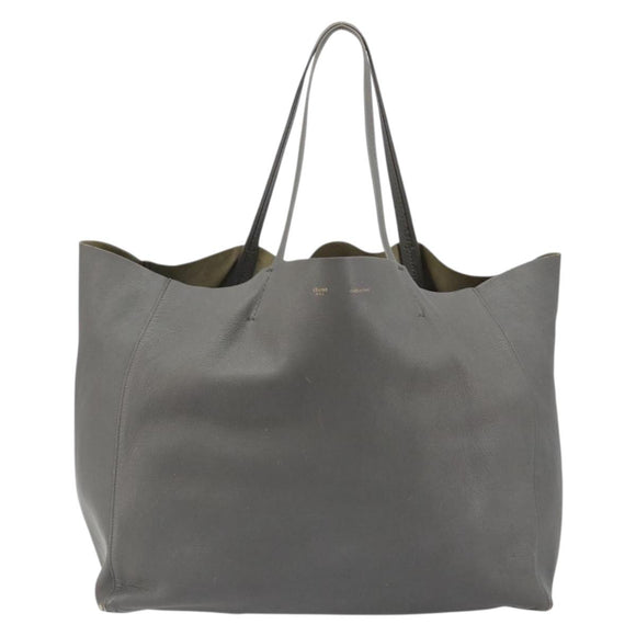 CELINE Horizontal Cabas Tote Bag Leather Gray Gold Auth ep14795