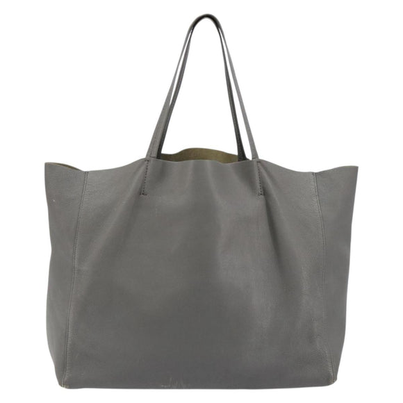 CELINE Horizontal Cabas Tote Bag Leather Gray Gold Auth ep14795