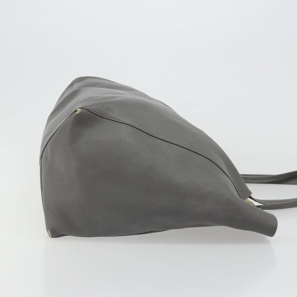 CELINE Horizontal Cabas Tote Bag Leather Gray Gold Auth ep14795