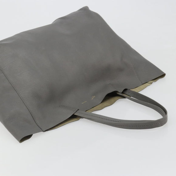 CELINE Horizontal Cabas Tote Bag Leather Gray Gold Auth ep14795