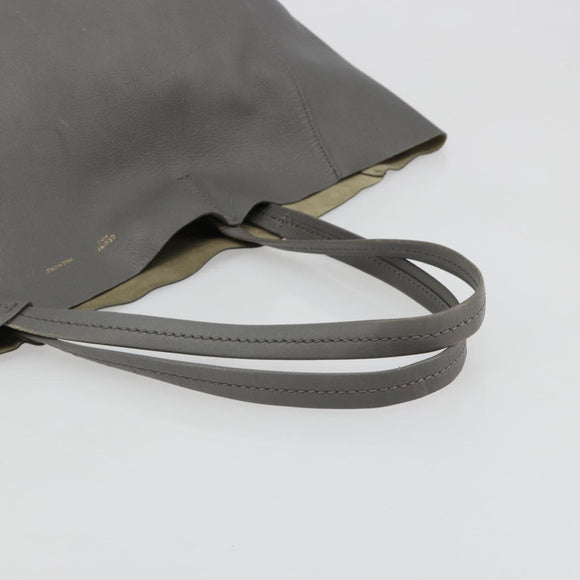 CELINE Horizontal Cabas Tote Bag Leather Gray Gold Auth ep14795