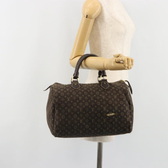 LOUIS VUITTON Monogram Mini Lin Speedy 30 Bag Brown Ebene M95224 LV Auth ep14803