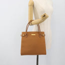 BURBERRY Hand Bag Leather Beige Gold Auth ep14806-23
