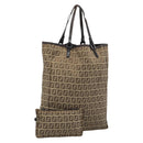 FENDI Zucchino Canvas Hand Bag Beige Silver Auth ep14812-1