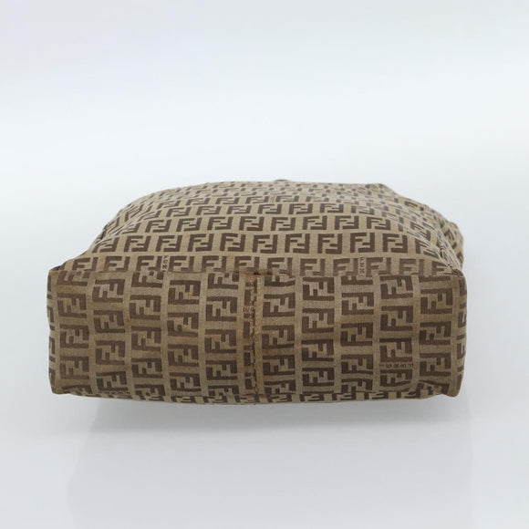 FENDI Zucchino Canvas Hand Bag Beige Silver Auth ep14812