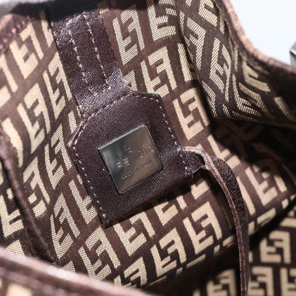 FENDI Zucchino Canvas Hand Bag Beige Silver Auth ep14812