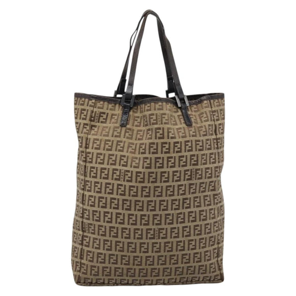 FENDI Zucchino Canvas Hand Bag Beige Silver Auth ep14812