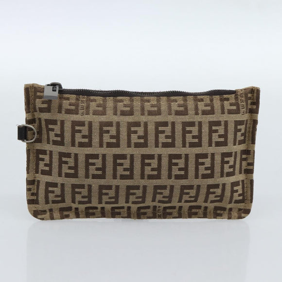 FENDI Zucchino Canvas Hand Bag Beige Silver Auth ep14812