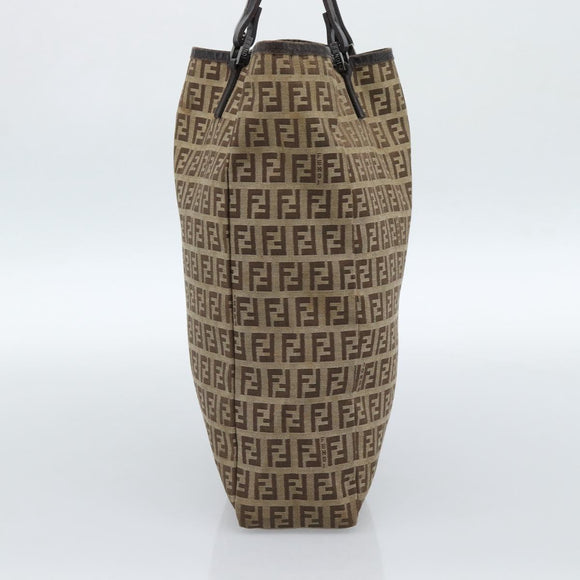 FENDI Zucchino Canvas Hand Bag Beige Silver Auth ep14812