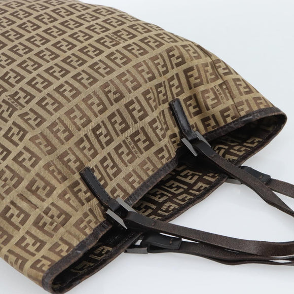 FENDI Zucchino Canvas Hand Bag Beige Silver Auth ep14812