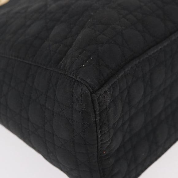Christian Dior Lady Dior Canage Hand Bag Canvas Black Gold Auth ep14813