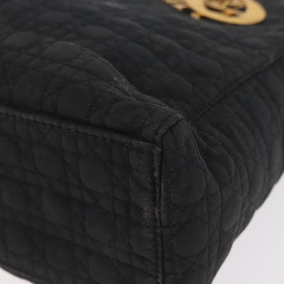 Christian Dior Lady Dior Canage Hand Bag Canvas Black Gold Auth ep14813