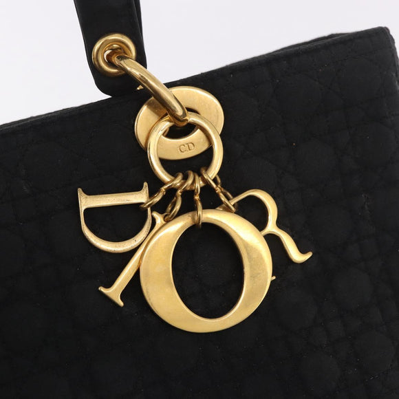 Christian Dior Lady Dior Canage Hand Bag Canvas Black Gold Auth ep14813