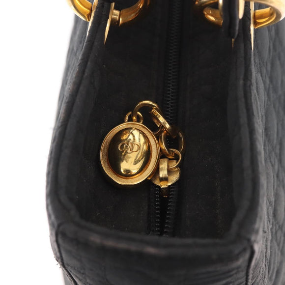 Christian Dior Lady Dior Canage Hand Bag Canvas Black Gold Auth ep14813
