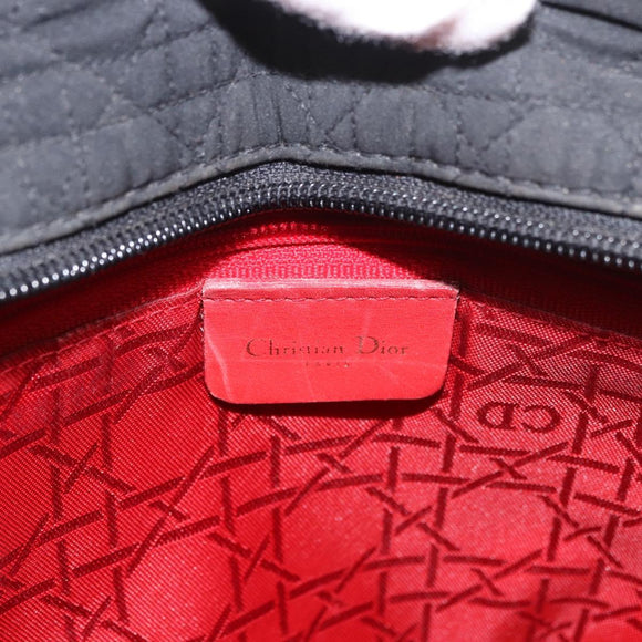 Christian Dior Lady Dior Canage Hand Bag Canvas Black Gold Auth ep14813