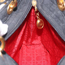 Christian Dior Lady Dior Canage Hand Bag Canvas Black Gold Auth ep14813-19