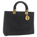 Christian Dior Lady Dior Canage Hand Bag Canvas Black Gold Auth ep14813-1