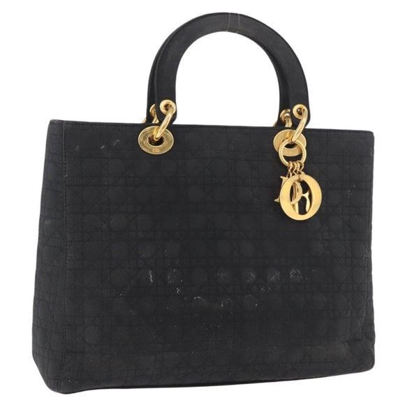 Christian Dior Lady Dior Canage Hand Bag Canvas Black Gold Auth ep14813