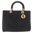 Christian Dior Lady Dior Canage Hand Bag Canvas Black Gold Auth ep14813-13