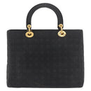 Christian Dior Lady Dior Canage Hand Bag Canvas Black Gold Auth ep14813-2