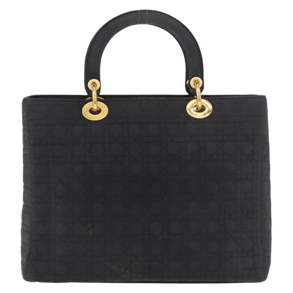 Christian Dior Lady Dior Canage Hand Bag Canvas Black Gold Auth ep14813