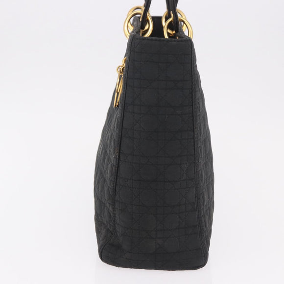 Christian Dior Lady Dior Canage Hand Bag Canvas Black Gold Auth ep14813
