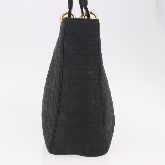Christian Dior Lady Dior Canage Hand Bag Canvas Black Gold Auth ep14813