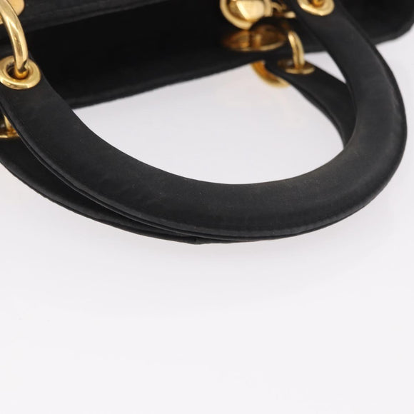 Christian Dior Lady Dior Canage Hand Bag Canvas Black Gold Auth ep14813