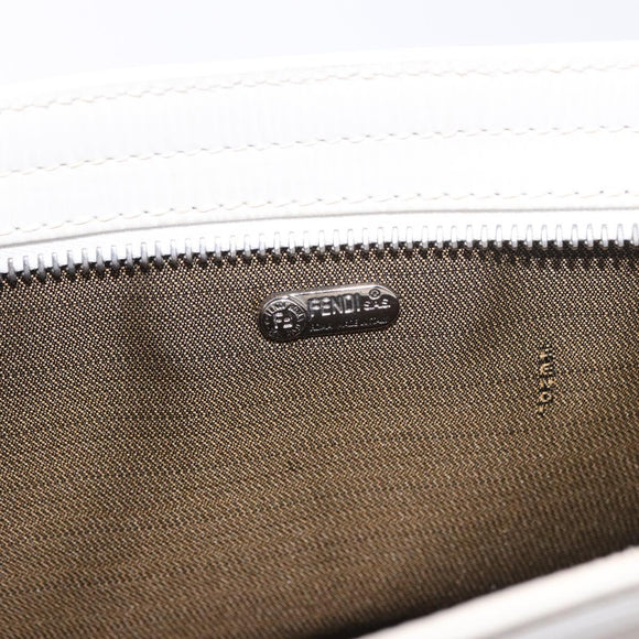 FENDI Clutch Bag Leather White Silver Auth ep14814