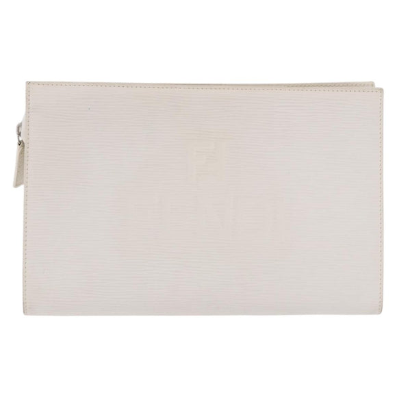 FENDI Clutch Bag Leder Weiß Silber Auth ep14814